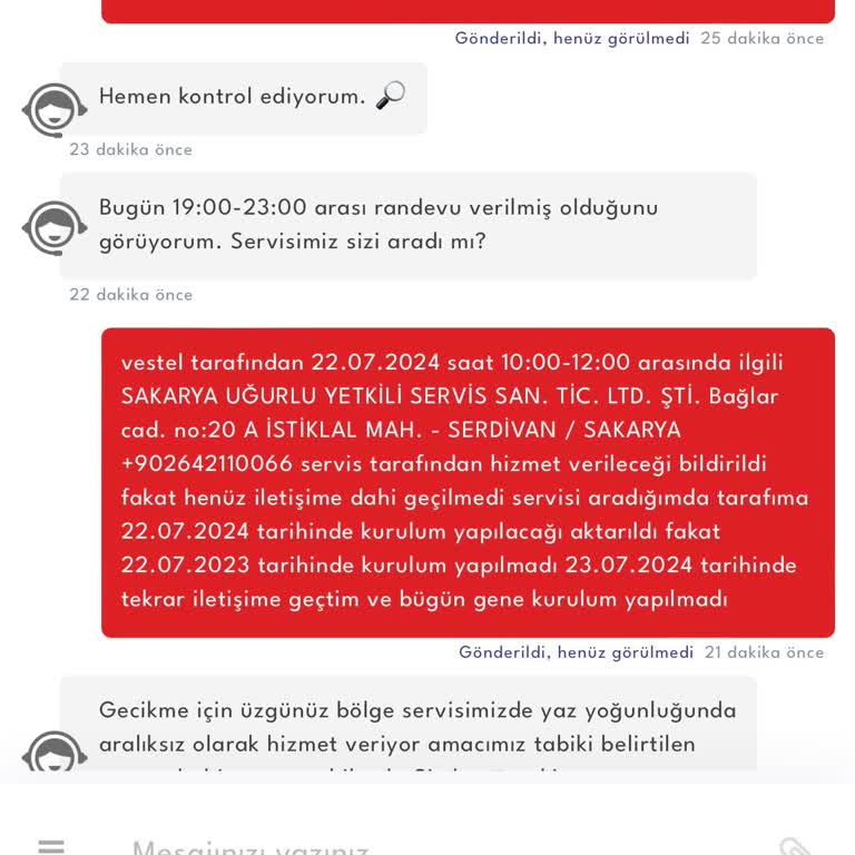 Vestel Sakarya Uğurlu Yetkili Servis San. Tic. Ltd. Şti. Hayal Kırıklığı
