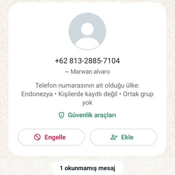WhatsApp (şikayet) Bilinmeyen Numara