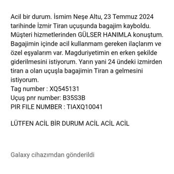 Sunexpress Acil Bagaj Kaybı Giderilmeli