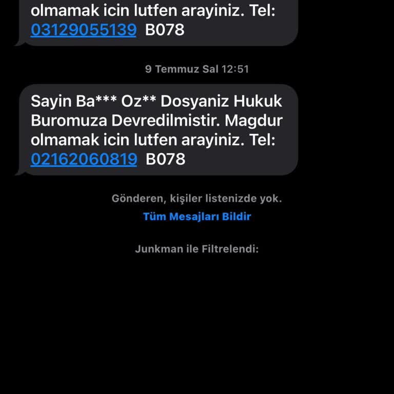 TAYFUNSNBL (SMS) Sahte Hukuk Bürosundan Gelen Tehdit Mesajı