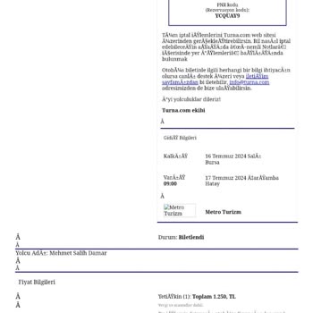 Metro Turizm Ve Turna Com Dan Şikayetim Var