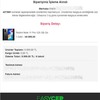Easy Cep Satın Aldığım Ürünü Göndermiyor Ve Sipariş İptali Yapmıyor.