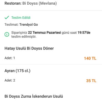 Trendyol Yemek 9374795628 Numaralı Sipariş Hakkında Şikayet