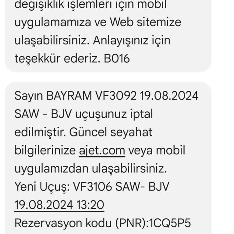 Ajet Bilet Saati İptali