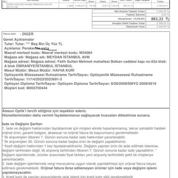 Meydan AVM Atasun Optik Çizik Gözlüğü Satması Mağduriyeti