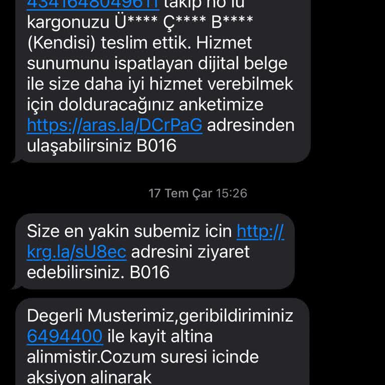 Karamürsel Aras Kargo Paketimi Telim Etmeden Kendisine Teslim Edildi!