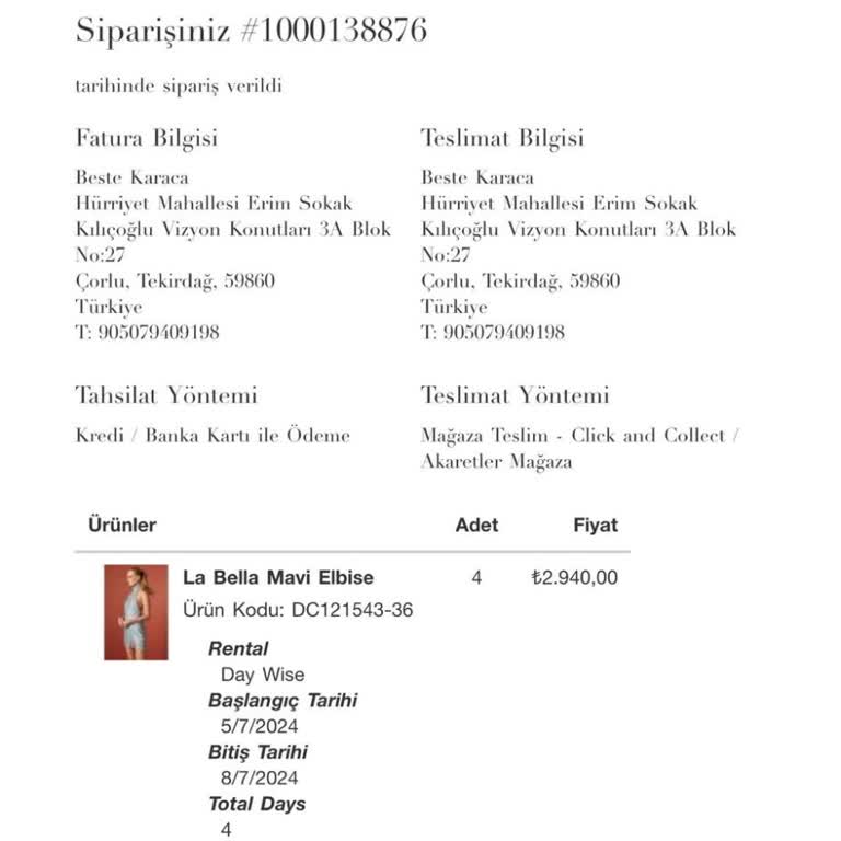 DCEY La Bella Elbise İadesi