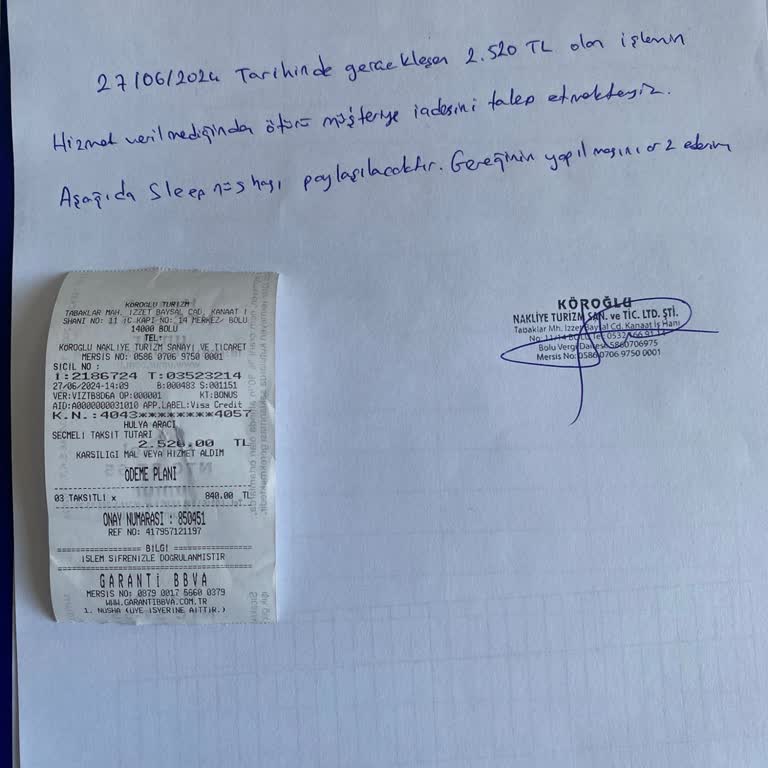 Bolu Köroğlu Turizm'den Şikayetçiyim