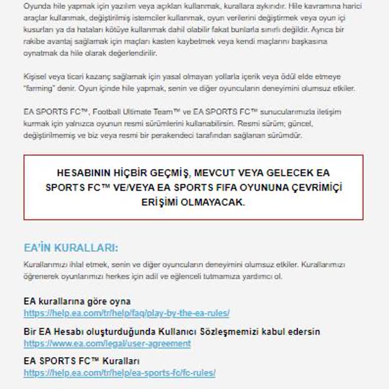 EA Sports FC24 Hesabım Gereksiz Ban Yedi