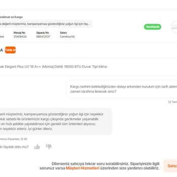 Hepsiburada Carrefour SA Klima Satışı Ve Ürününün Kargoya Verilmemesi