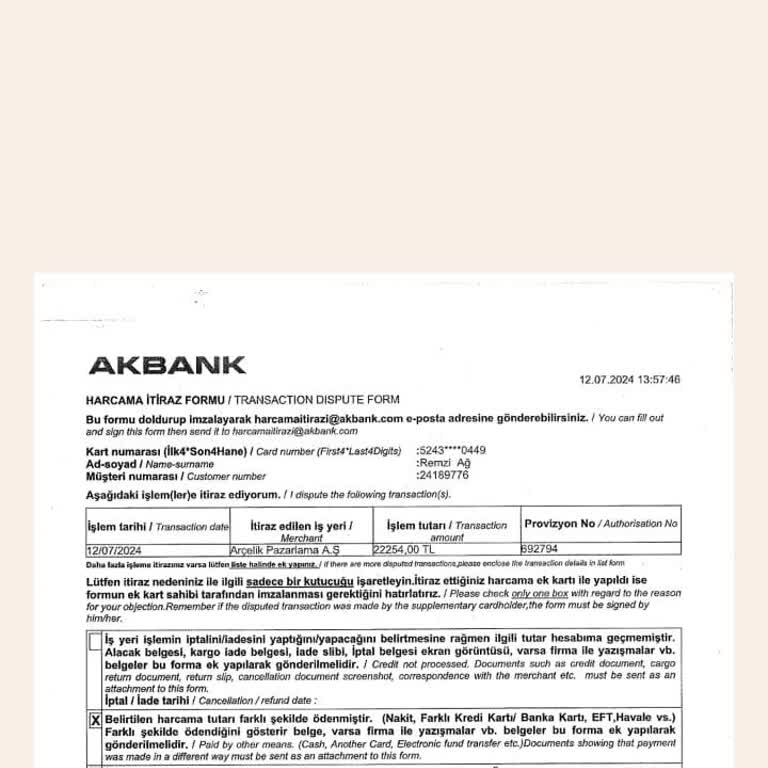 Arçelik Akbank Kredi Kartı İle Yapılan Yanlış Ödeme Ve Geri İade Sorunu