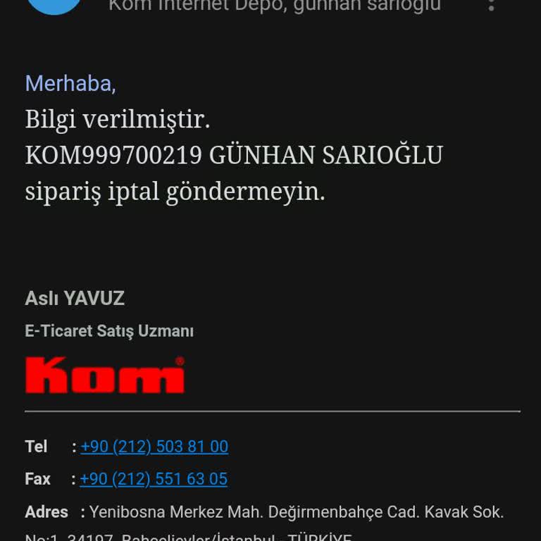 Kom Mayo ve Tekstil Sipariş İptali Ve Ücret İadesi