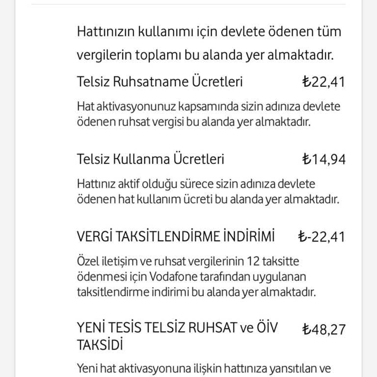 Vodafone Faturalı Hat Vergileri