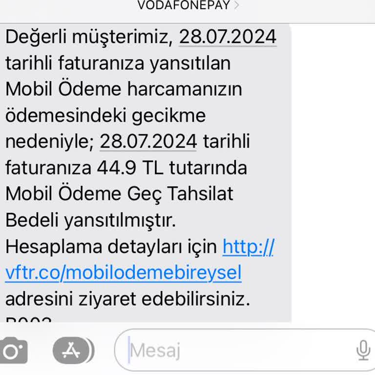 Vodafone Fahiş Mobil Ödeme Geç Tahsilat Bedeli