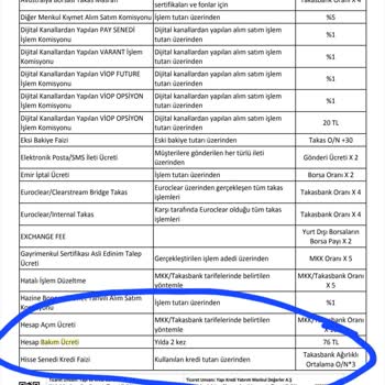 Yapı Kredi Bankası Yatırım Hesabı Bakım Ücreti