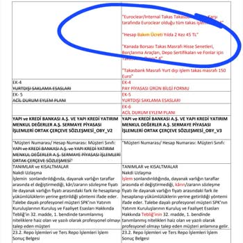 Yapı Kredi Bankası Yatırım Hesabı Bakım Ücreti
