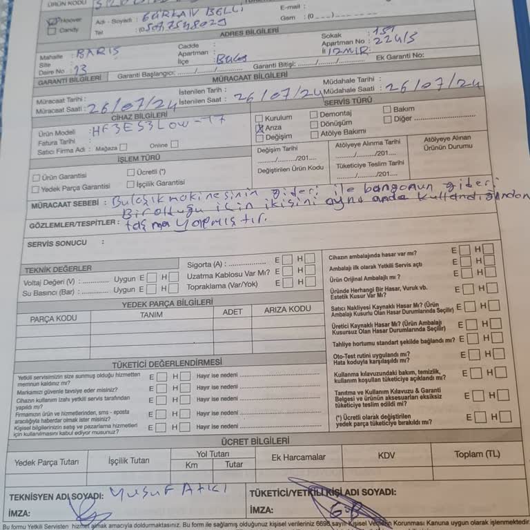 Hoover Servis Bağlantı Hatasından Kaynaklı Zarar