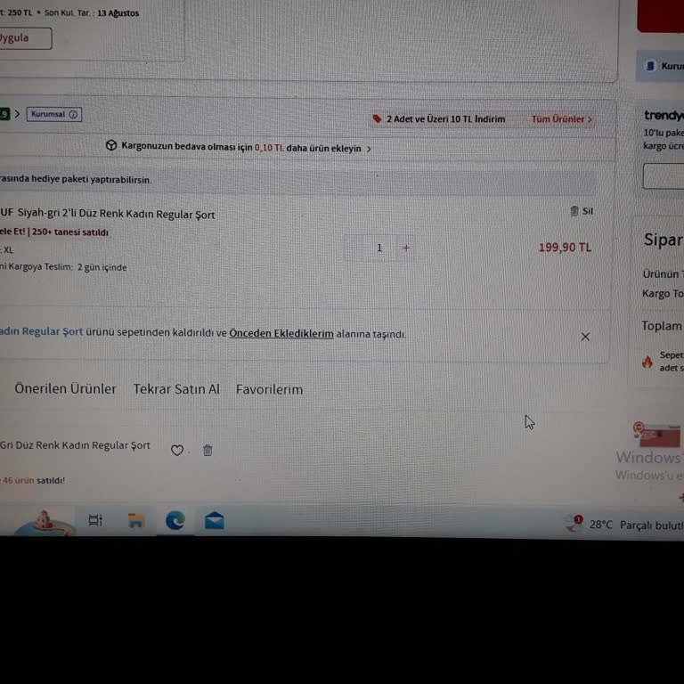 Trendyol-FF Unisex 10. Kr... Alışveriş Eksiği-40 TL. Kargo Ücreti