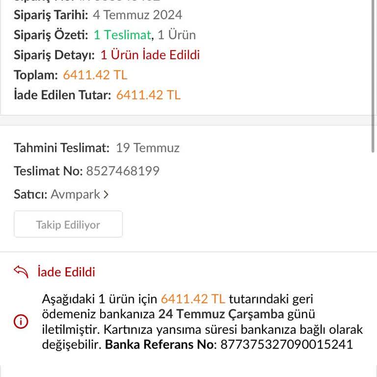 Trendyol Ve Avmpark Satıcısından Verdiğim Siparişi