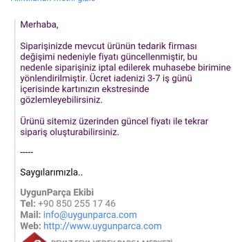 Uygunparca.com. Sitelerinde Ki Fiyata Bağlı Kalmıyor