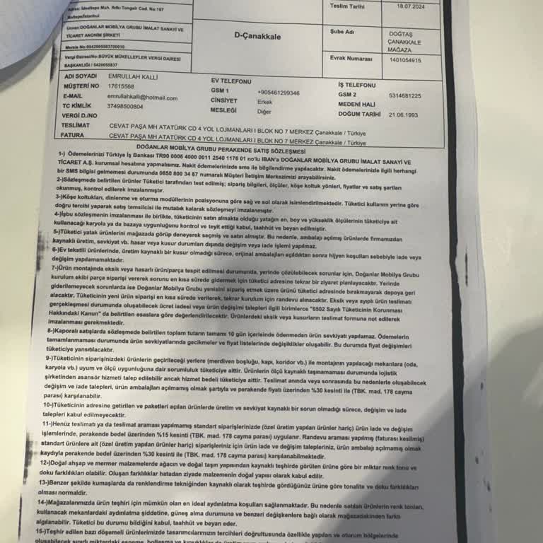 Doğtaş Mobilya Sipariş İptali Talep Ediyorum Para İadesi Yapılmıyor.