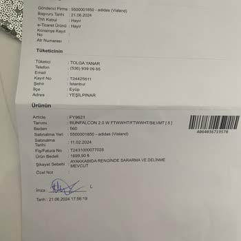 Adidas Marka Ayakkabıda Renk Atması Delinme Sonrası Gelen Red Cevabı