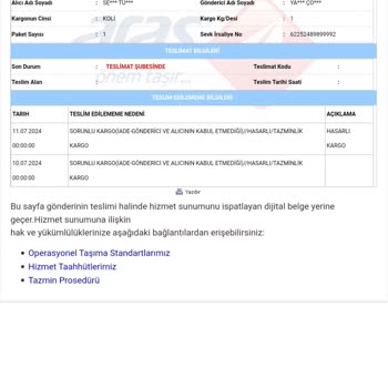 Aras Kargo Çınarcık Şubesi Teslimat Yapmıyor