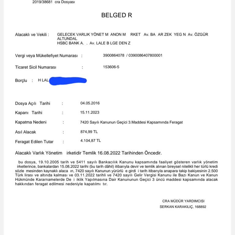 Gelecek Varlık Yönetim Feragat Edilmiş Dosya İçin Haksız Talep Ve Tehdit