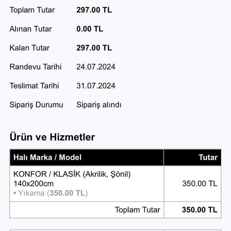e-halıservisi E Halı Servis 750₺ Sipariş (olmayan) Sınırı Hk