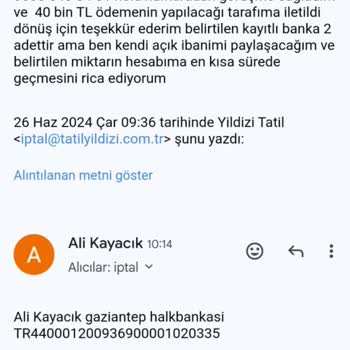 Tatil Yıldızı Tatilyildizi.com.tr 30 Gündür Ödeme Yaptığım Miktarı Vermiyor