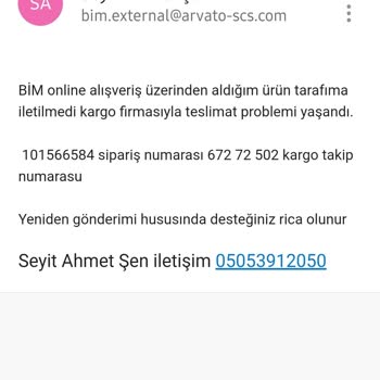 BİM Online Satış Teslim Edilmeyen Ürünün Ücreti İade Edilmiyor