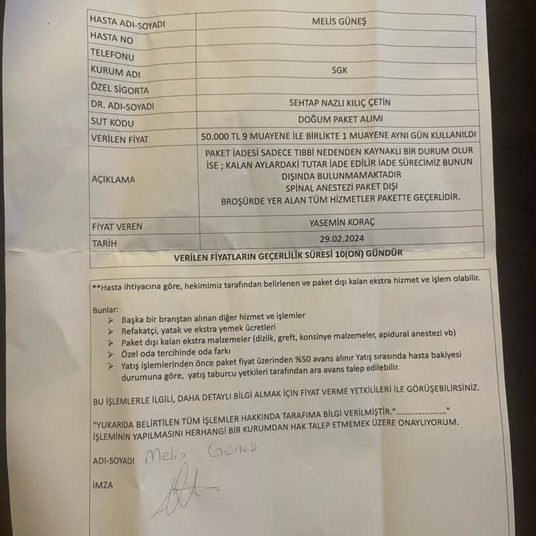 Gaziosmanpaşa Medical Park Doğum Paketi Şikayeti