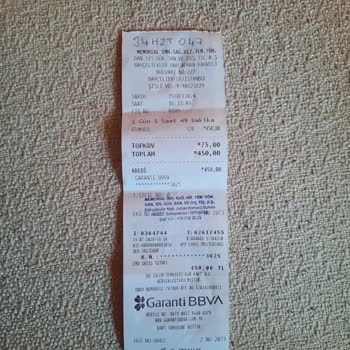 Getir 450 TL Lik Otopark Fişinin İadesinin Yapılmaması