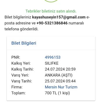 Mersin Nur Seyahat İle Yaşanan Bilet Sorunu
