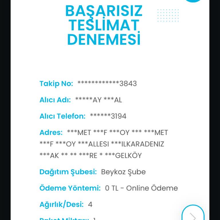 Kargoist Başarısız Teslimat Aksiyon