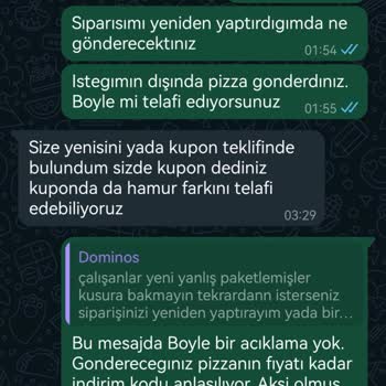 Domino's Pizza Beşyüzevler Şubesi Hatalı Ürün Gönderildi