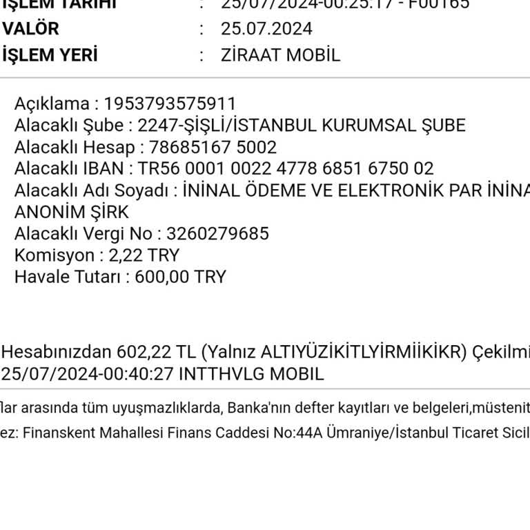 İninal Kart Yanlış Transfer Edilmiştir