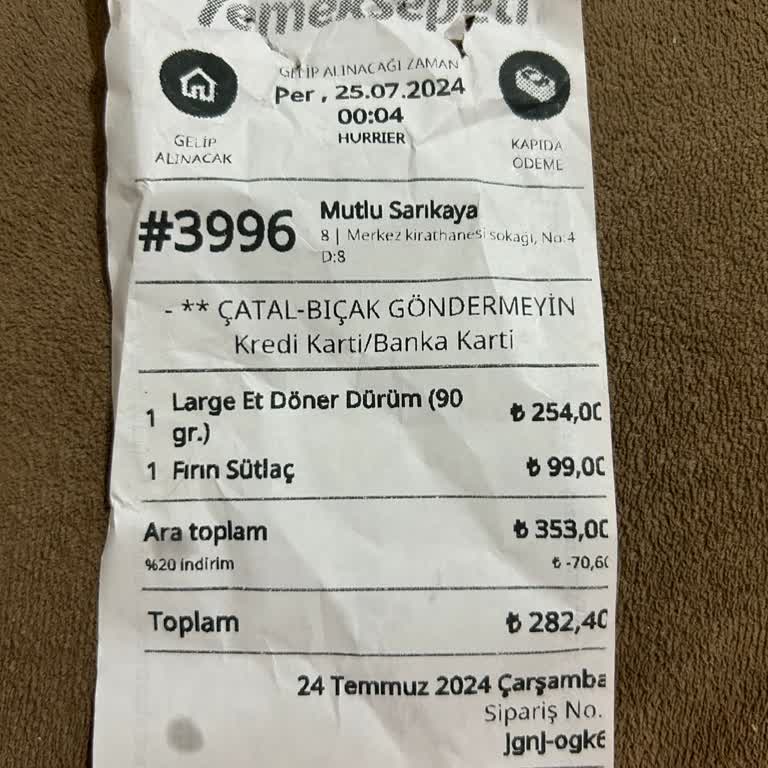 Yemek Sepeti, Kk Yerine Ödemeyi Nakit Alıp Para İadesi Yapmadı