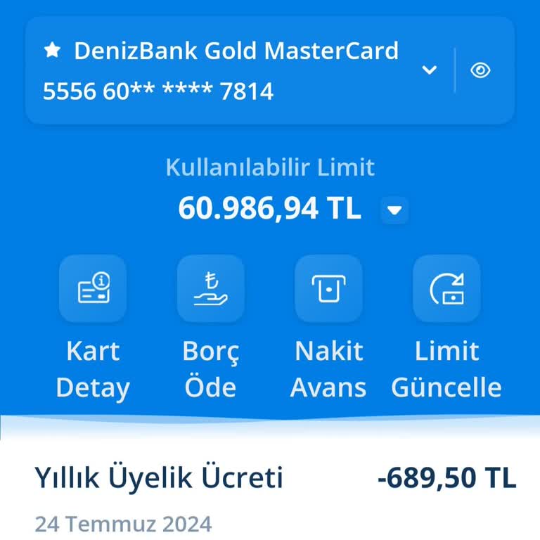 Denizbank Kart Aidatı İşlem Ücreti