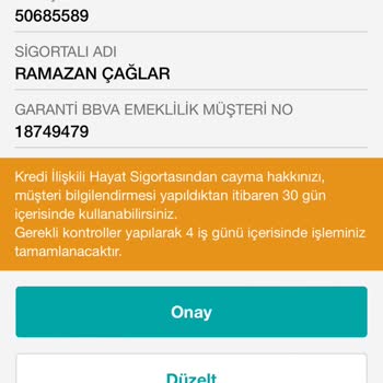Garanti BBVA Emeklilik ve Hayat Kredili Hayat Sigorta İptali