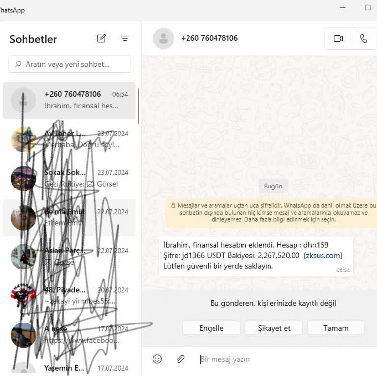 WhatsApp Üzerinden Gelen Şüpheli Mesaj Ve Hesap Bilgileri