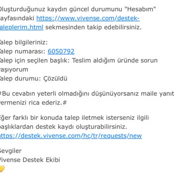Vivense Ürünü Satıp Bozuk Defolu Hasarlı İse İlgilenmiyor