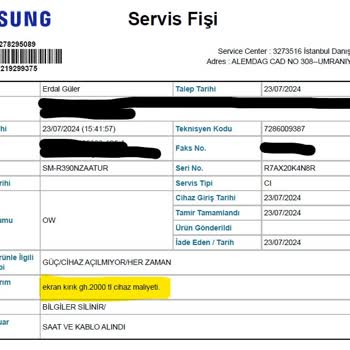 Samsung 3 Aylık Ürüne Garanti Dışı Diyerek Ücret Talep Ettiler.