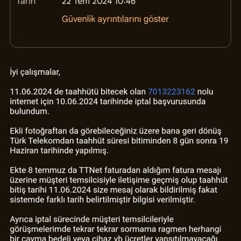 Taahhüt Bitmesine Bir Gün Kala İptal Başvurusu Yapılan TTNET Faturası