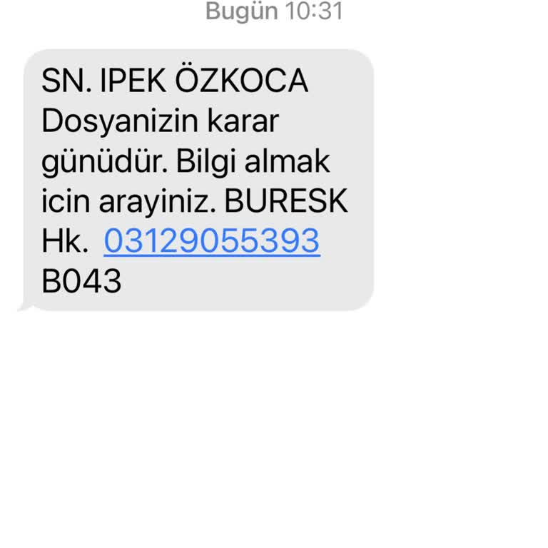 GELECEK HUKUK (SMS) 03129055393 Numaralı Telefon Mesajı Hk