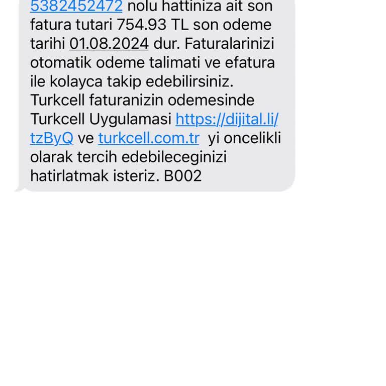 Turkcell'den Adıma Olamayan Hat İçin Borç Mesajı
