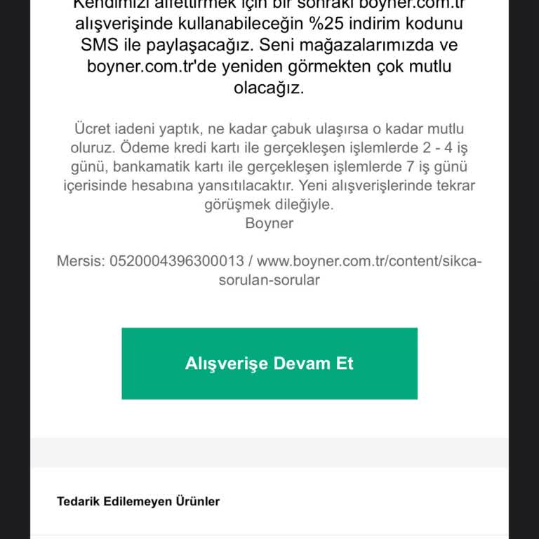 Boyner İptal Ettiği Sipariş İçin Muadil Üründe Yardımcı Olmuyor
