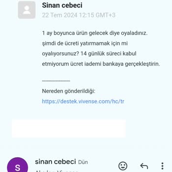 Vivense Ücret İadesi Yapmıyor