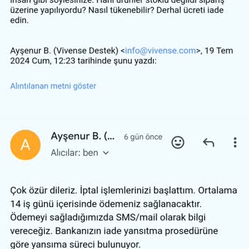 Vivense Ücret İadesi Yapmıyor