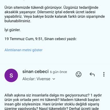 Vivense Ücret İadesi Yapmıyor